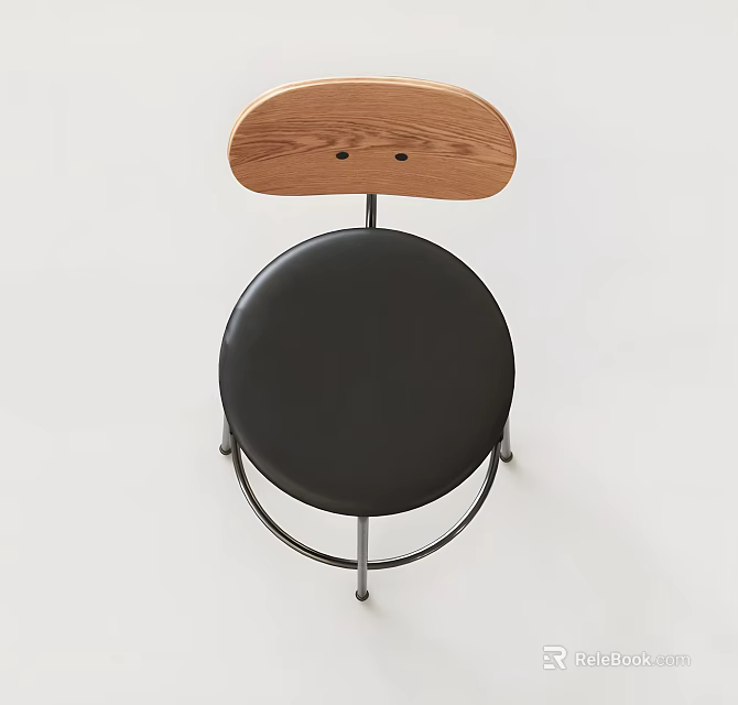 Modern Wooden Backrest Stool With Black Leather Seat And Metal Frame 3d model 