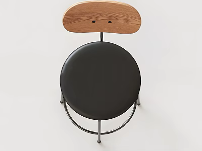 Modern Wooden Backrest Stool With Black Leather Seat And Metal Frame 3d model