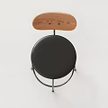 Modern Wooden Backrest Stool With Black Leather Seat And Metal Frame