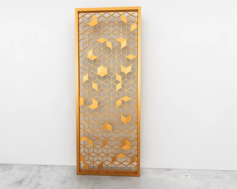 Golden Modern Metal Room Divider With Hexagonal Pattern For Interior Decor 3d model