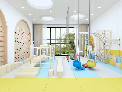 Kindergarten Indoor Play Area With Climbing Wall Colorful Balls Padded Floor And Windows 3d model
