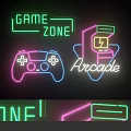Neon Decorative Lights For Arcade Themed Room With Game Controller And Machine Design 3d model