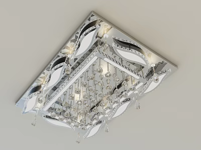 Square Shaped Crystal Ceiling Light With Silver Frame And Decorative Crystals 3d model