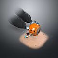 Orange Creature Character With Black Wing Structures On Perforated Platform Blue Details 3d model