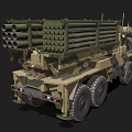 Military Weapon System Mounted On Camouflage Truck With Multiple Rocket Launchers