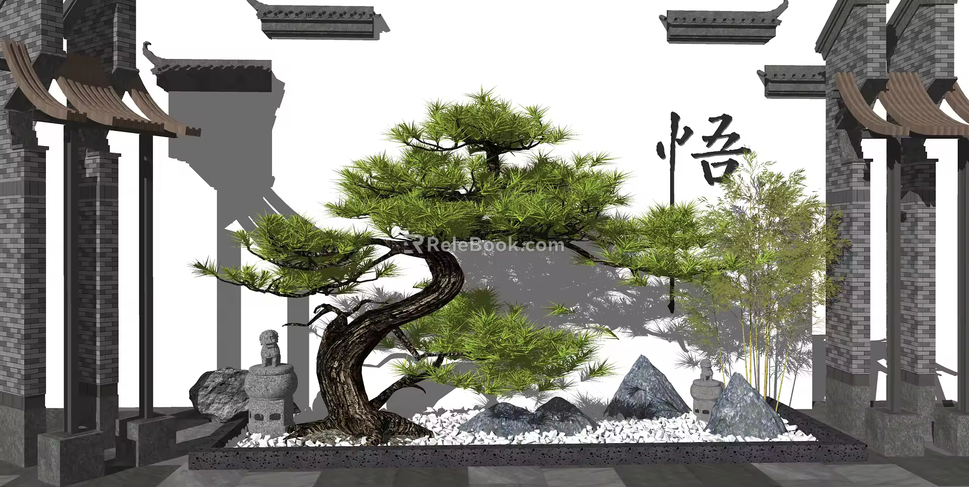 New Chinese style landscape sketch courtyard landscape 3d model