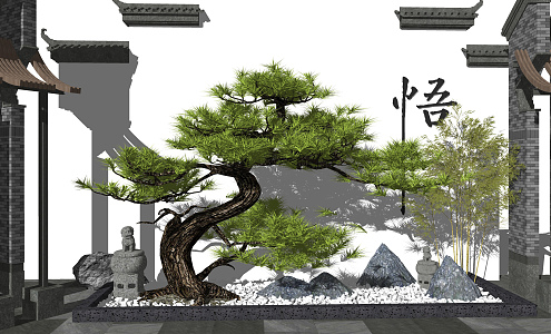 New Chinese style landscape sketch courtyard landscape 3d model