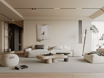 Modern Living Room Interior With White Sofa Round Coffee Table Floor Lamp And Wall Art 3d model