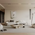 Modern Living Room Interior With White Sofa Round Coffee Table Floor Lamp And Wall Art