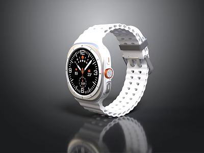 Modern White Watch With Perforated Strap Black Dial And Orange Accents 3d model