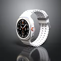 Modern White Watch With Perforated Strap Black Dial And Orange Accents