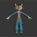 3D Game Movie Cat Character In Blue Suit With Orange Tie Striped Tail Standing Pose