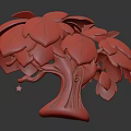 Cartoon Tree with Purple Textured Trunk Green Leaves and Small Star