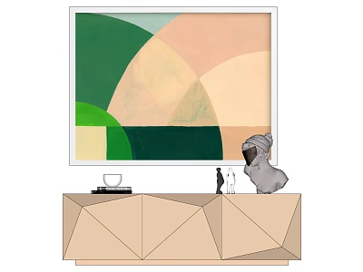 Geometric TV Stand With Abstract Painting And Decorative Figurines In Modern Living Room 3d model