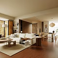 Modern Warm Natural Wood Open Plan Living And Dining Room Interior Design With Cozy Furniture
