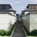Modern Townhouse Exterior Design With Courtyard Pool Steps And Rock Shaped Wall