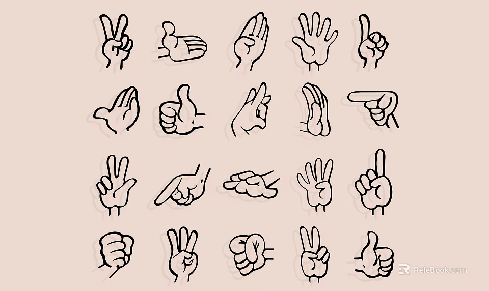Creative Simple Line Art Wall Decor with Various Hand Gesture Designs 3d model 