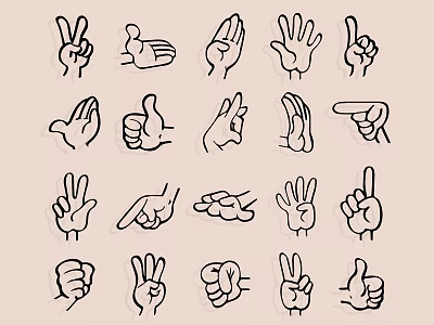 Creative Simple Line Art Wall Decor with Various Hand Gesture Designs 3d model