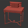 Vintage Wooden Desk With Decorative Top Drawers And Small Cabinet On Surface