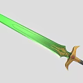 Green Sword With Golden Decorations And Red Gemstone Handle Design 3d model