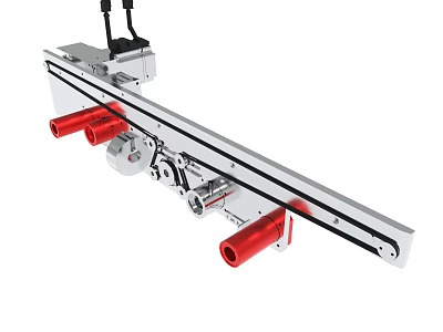 Industrial Mechanical Slide Rail With Silver Structure And Red Cylindrical Parts 3d model