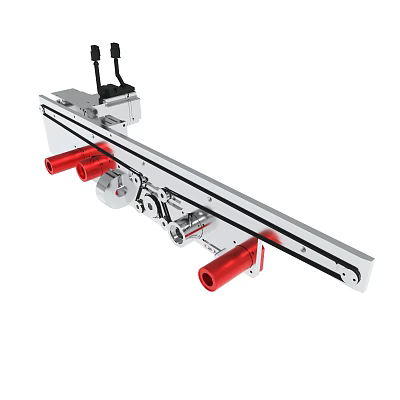 Industrial Mechanical Slide Rail With Silver Structure And Red Cylindrical Parts 3d model
