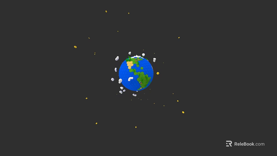 Planetary Microtopography on Earth Surface with Stars and Clouds in Space 3d model 