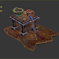 Sharp Blue Sword With Blood On Wooden Table And Bowl Cup