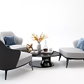 Casual Sofa Set With Gray Black Upholstery Blue Throw Pillows And Round Coffee Table Decorations