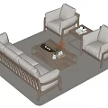 Modern Light Colored Sofa and Coffee Table Set with Wooden Frame and Decorative Items 3d model