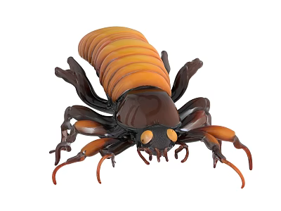 Orange And Dark Brown Insect Larva With Segmented Body And Multiple Legs 3d model