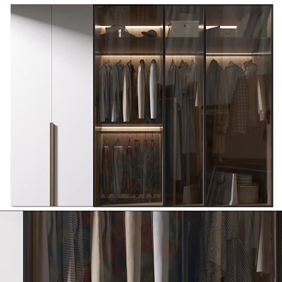 Modern Wardrobe With Glass Doors And Hanging Clothes Storage Compartments 3d model