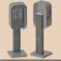 Modern Public Telephone Booths With Gray Body Blue Accents Phone Receiver Icon And Sturdy Base