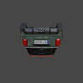 Green MINI Hatchback With Red Roof Black Accents Round Headlights And Sporty Wheels