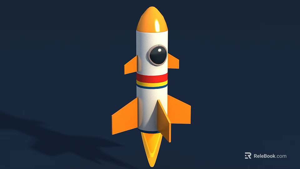 Toy Rocket Model With Yellow Nose White Body Colorful Stripes And Orange Wings 3d model 