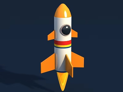 Toy Rocket Model With Yellow Nose White Body Colorful Stripes And Orange Wings 3d model