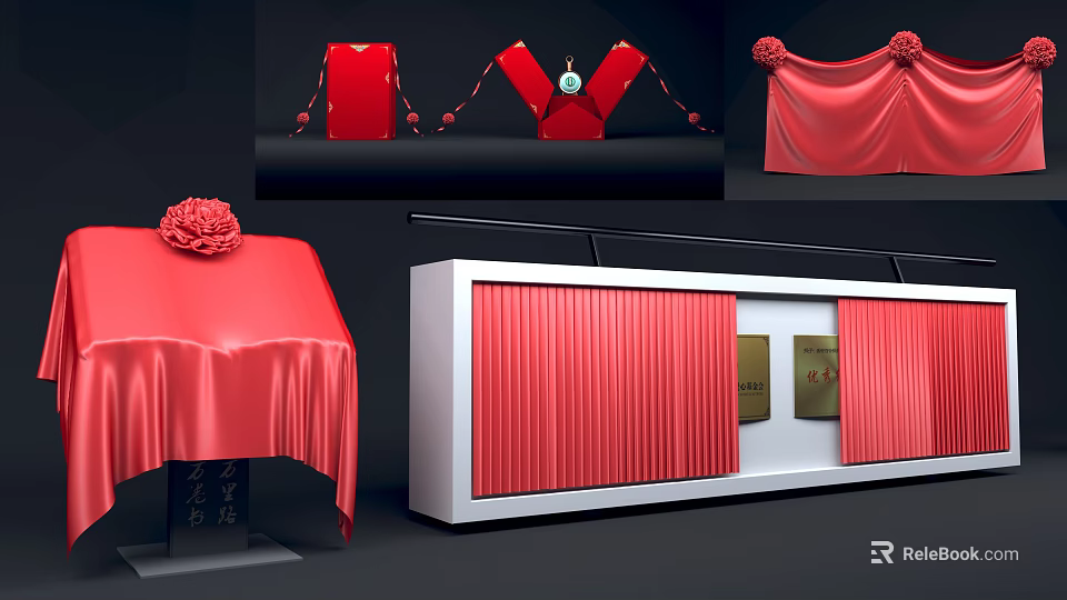 Modern Red Display Shelves With Decorative Fabric And Elegant Showcase Design 3d model 