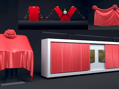 Modern Red Display Shelves With Decorative Fabric And Elegant Showcase Design 3d model