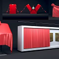 Modern Red Display Shelves With Decorative Fabric And Elegant Showcase Design