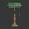 Elegant Vintage Lighting Combination With Green Scalloped Glass Shade And Gold Metal Base