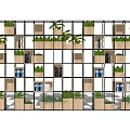 Decorative Room Divider with Grid Frame Wooden Cubes Plants and Books