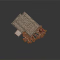 Rustic Stacked Wooden Crates Structure With Ladder Clay Pots And Stone Block
