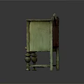 Vintage Entryway Console Cabinet In Light Green With Carved Details And Red Handle