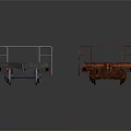 Gray And Red Industrial Platform Trailers With Metal Railings And Wheels