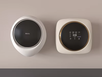 Two Modern Wall Mounted White Washing Machines With Black Panels And Digital 3d model