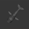 3D Model of Whale With Gray Body Black Spots Red Mouth and White Belly