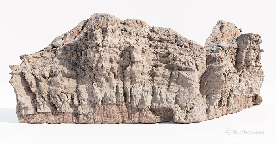 Natural Rock Formation With Rough Surface And Layered Brown Gray Texture 3d model 