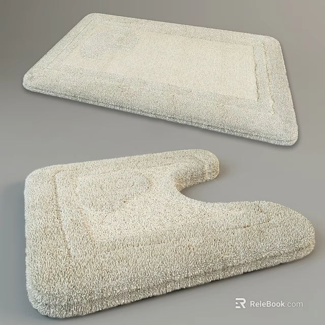Beige Plush Bathroom Mats Set With Square And U Shaped Cutout Design 3d model 