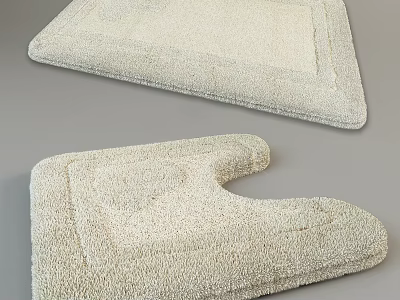 Beige Plush Bathroom Mats Set With Square And U Shaped Cutout Design 3d model