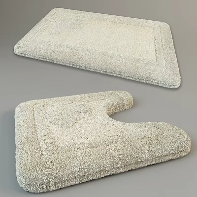 Beige Plush Bathroom Mats Set With Square And U Shaped Cutout Design 3d model